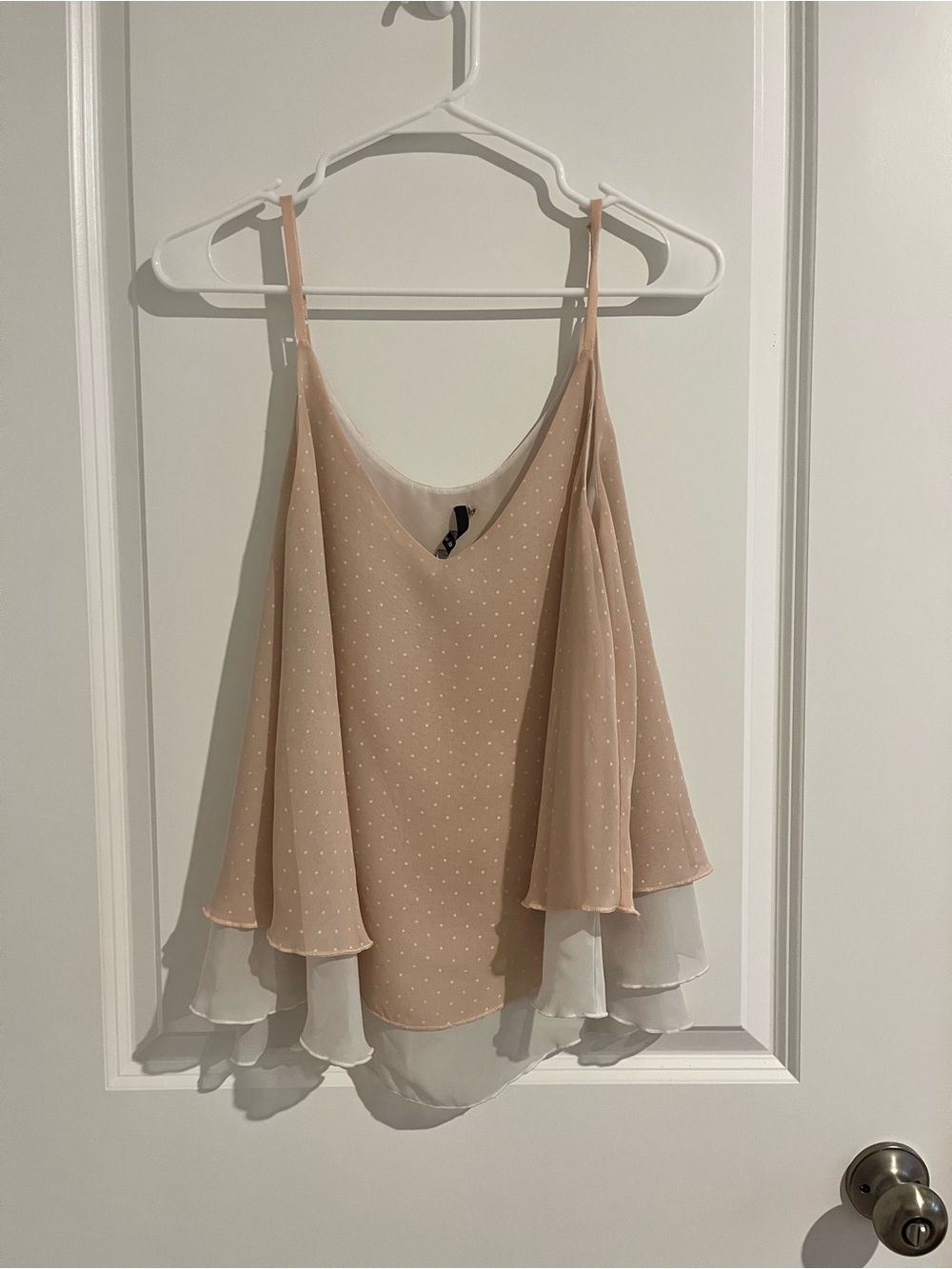 B Jewel Blush Pink Polka Dot Layered Chiffon Cami